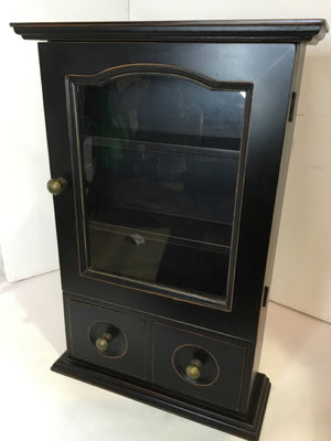 Black Wood 2 Drawers Cabinet