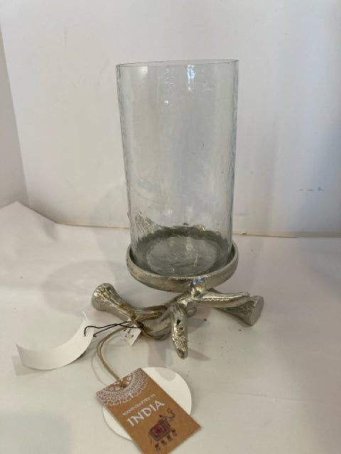 Candle Holder Silver Metal/Glass Pillar Holiday Item