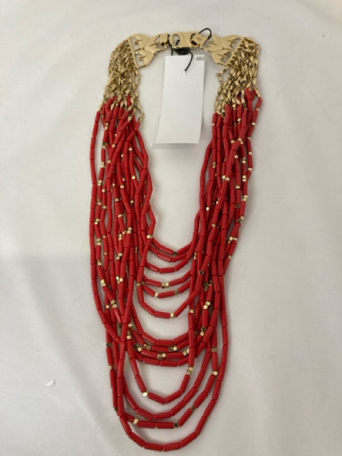 Stella & Dot Red/Gold Beaded Necklace