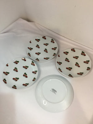 Pottery Barn Plate White/Red Stoneware Set of 4 Car Holiday Item