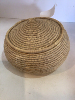 Vintage Handmade Natural Woven Lidded Basket