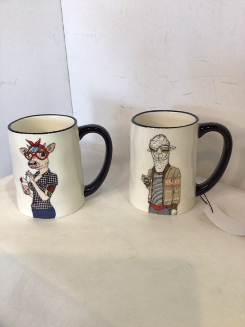 Signature Pair White/Multi Ceramic Animal Mug Set