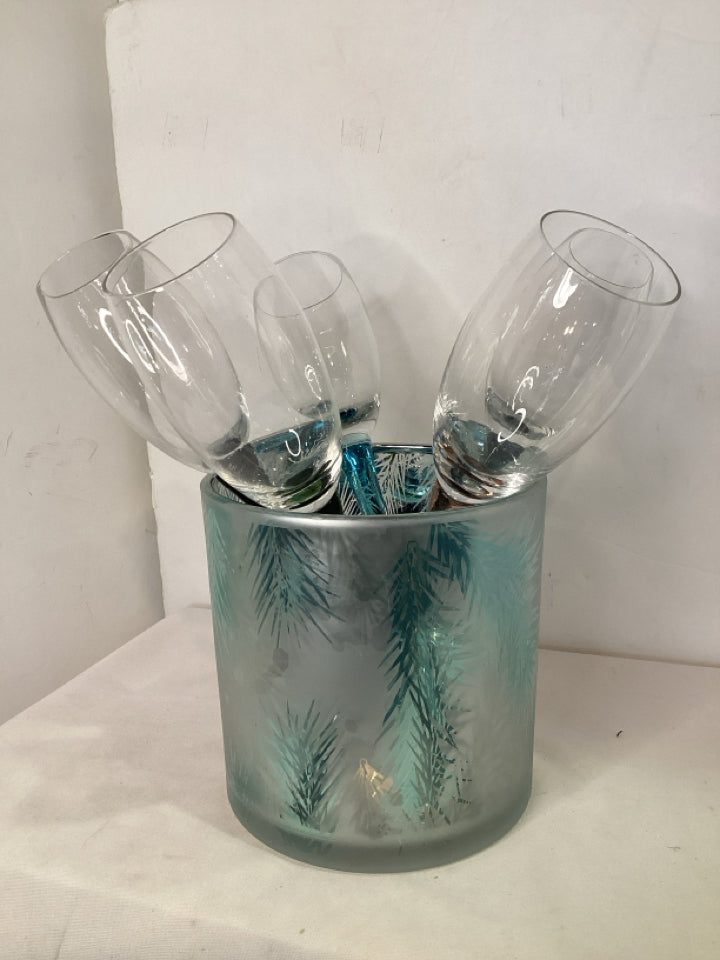 6 Piece Blue/Clear Glass Champagne Glasses