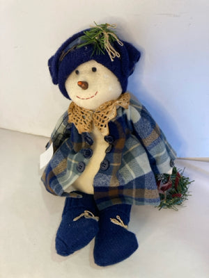 Blue/White Cotton Stuffed Snowman Girl Holiday Item