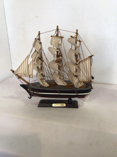 Tan Wood Canvas Ship Statue