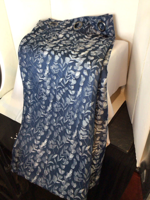 Pair Blue/Silver Leaves Draperies/Curtains