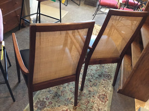 Mid-Century Wood/Leather Pair Brown/black Chair Set