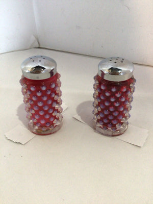Fenton Cranberry Glass Hobnail Salt & Pepper