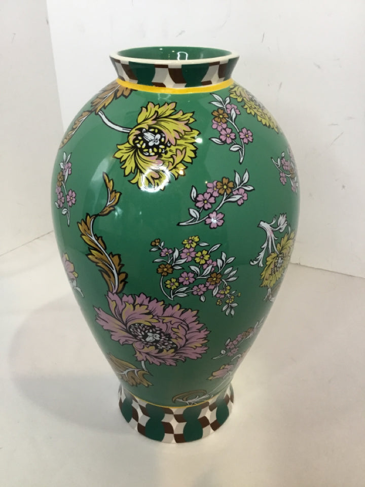 Anthropologie Teal Ceramic Flowers Vase