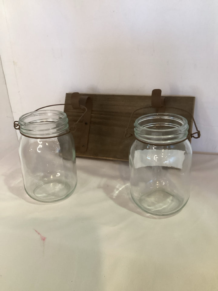 Country Brown Wood Glass Jars 3 piece Vase