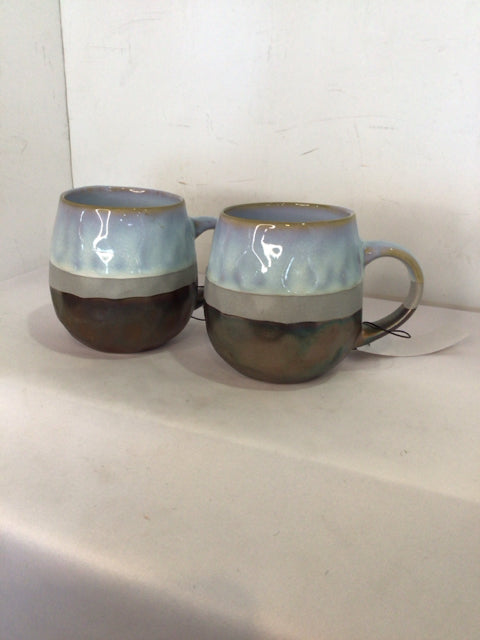La Rochelle Pair Bronze Stoneware Stripe Mug Set