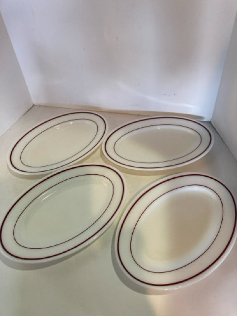 Pyrex Set of 4 White/Red Glass Oval Plate Set