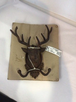 Wall Fixture Brown Cast Iron 2 Hooks Deer Coat Rack