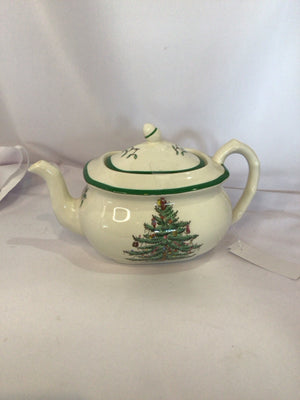 Spode Christmas White/Green Ceramic Teapot Christmas Tree Holiday Item