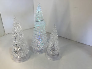 Set of 3 Clear/Multi Lucite Christmas Trees Battery Holiday Item