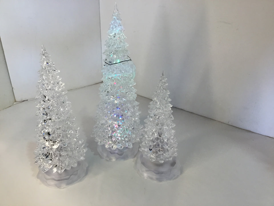 Set of 3 Clear/Multi Lucite Christmas Trees Battery Holiday Item