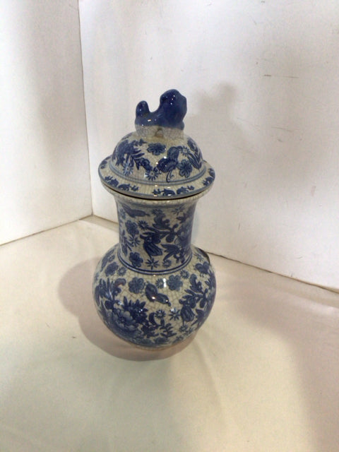Oriental Blue/White Ceramic Lidded Urn
