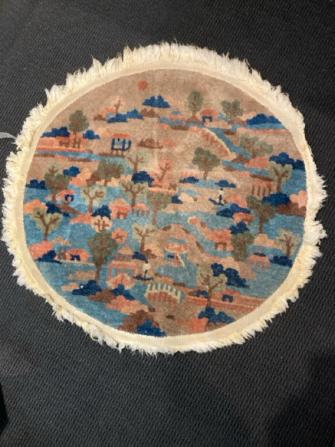 Vintage Wool Country Side Round Tan/Blue Rug