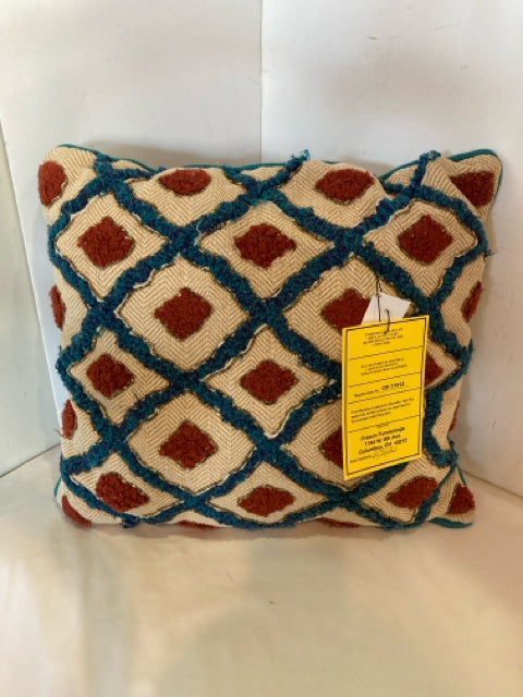Blue/Brown Cotton Diamond Pillow