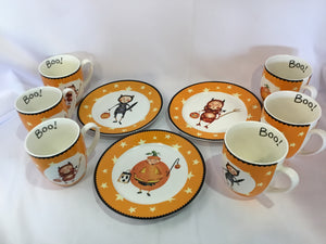 Lori Mitchell Set of 6 Orange/White Halloween Dish Set