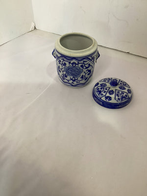 Lidded Blue/White Ceramic Canister