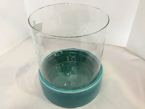Aqua/Cream Ceramic Cylinder Candle Holder