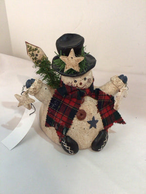 White/Multi Pottery Snowman Holiday Item