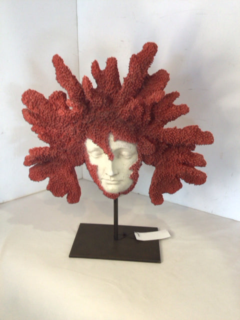On Stand Red/white Plaster Face Coral Sculpture