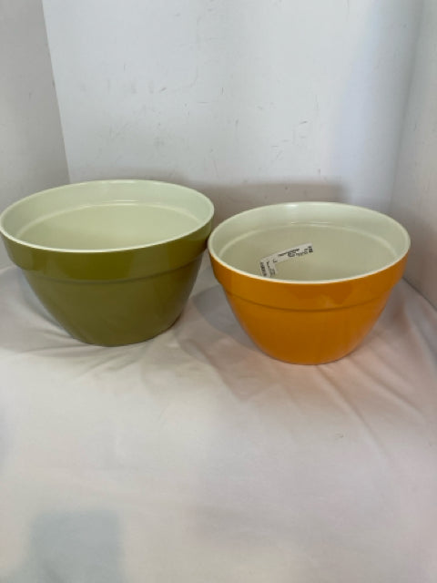 Vintage Mixing Bowls Green/Orange Melamine Pair Bowl