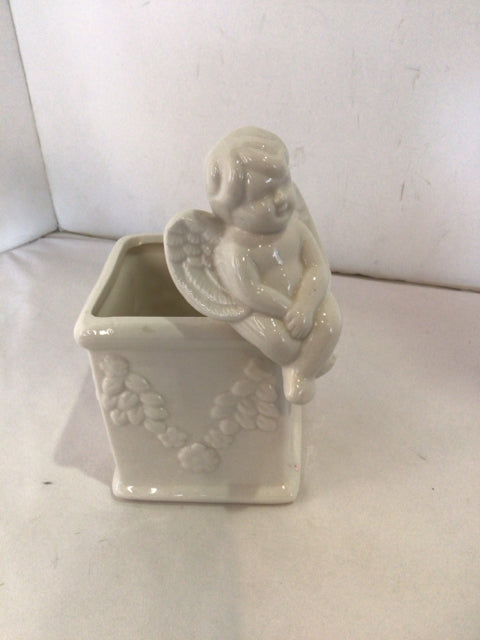 White Ceramic Cherubs Planter
