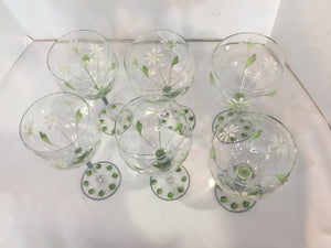 Painted White Glass Set of 6 Wine Glasses