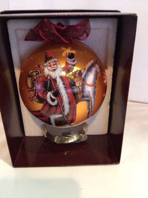 Ornament Red/Multi Glass Santa w/Holders Holiday Item