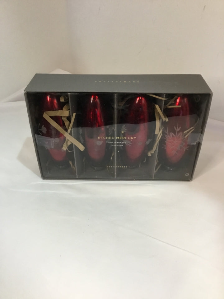 Pottery Barn Ornament Red Mercury Glass In Box Set of 4 Holiday Item