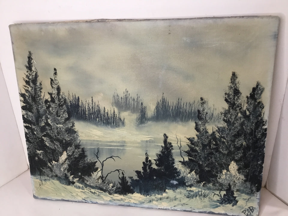 Unframed White/Blue Landscape Stretch Canvas Art