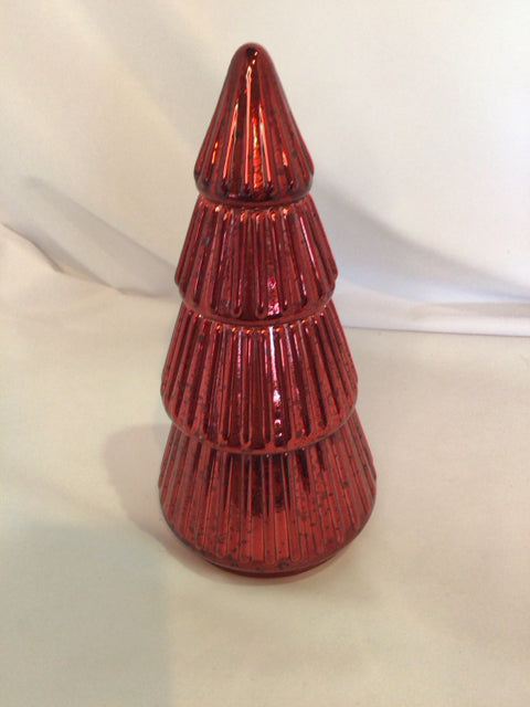 Candle Red Glass Christmas Tree 2 piece Holiday Item