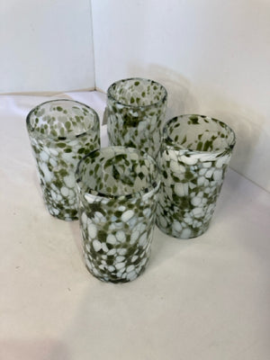 Set of 4 Green/White Glass Polka Dot Glasses