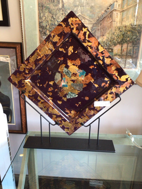 Artisan Gold/Red Glass On Stand Plate
