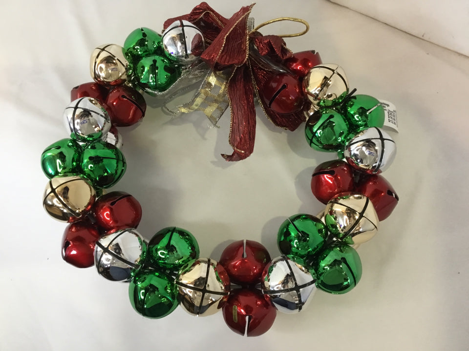 Christmas Silver/Red Metal Wreath Bells Holiday Item