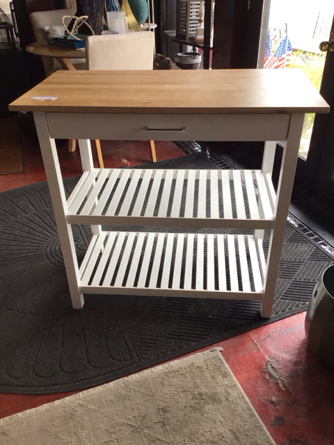 Wood 2 Shelf 1 Drawer Tan/White Kitchen Island
