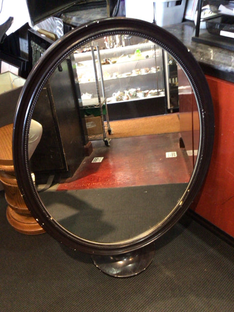 Vintage Black Wood/Metal Oval On Stand Mirror