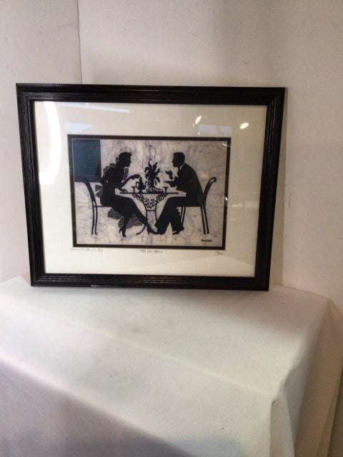 Signed Print Black/White People Framed Art