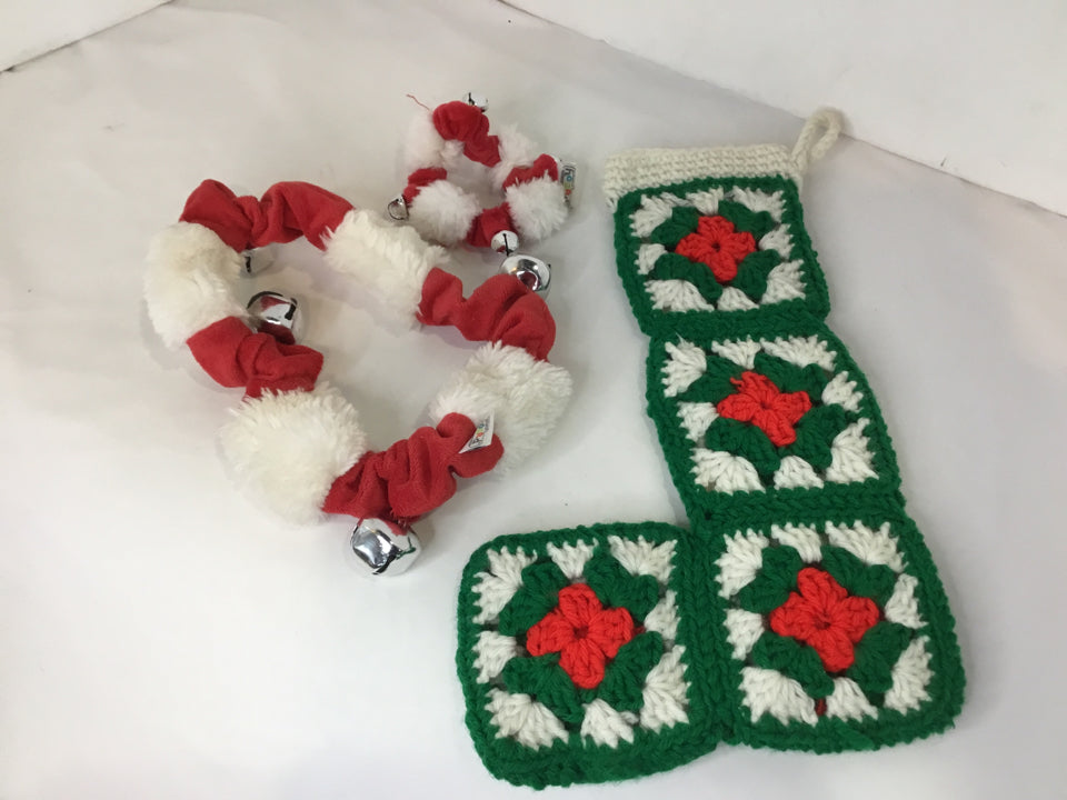 In Bag Red/Green Cotton Stocking Bells Holiday Item