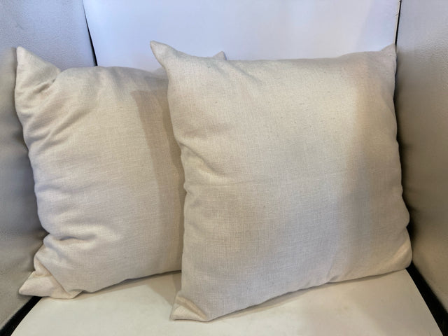 Pair White Cotton Blend Square Pillow