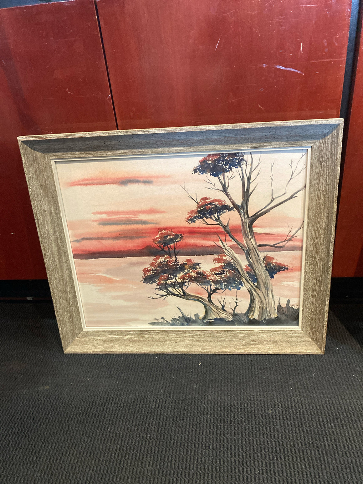 Signed Austrailia Pink/Gray Landscape Framed Art