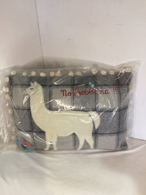 Gray/White Flannel Llama Plaid Pillow
