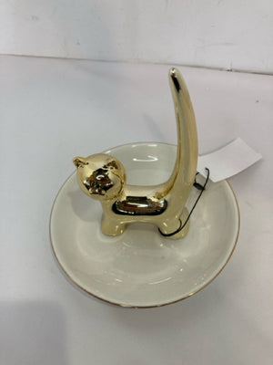 Ring Holder Gold/White Metal Cat Jewelry Holder