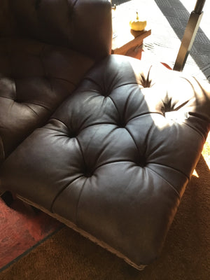 Arhaus Tufted Leather w/Ottoman Club Brown Chair