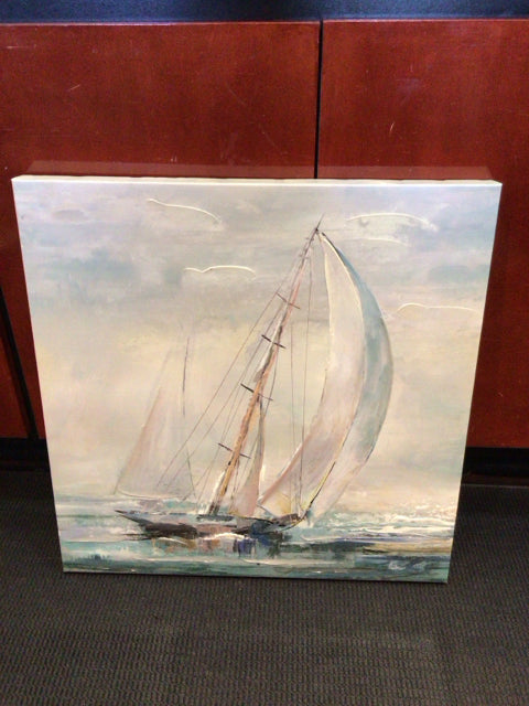 Blue/Gray Boat Stretch Canvas Art