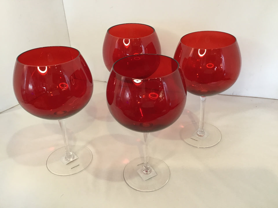 Set of 4 Red Glass Wine Glasses