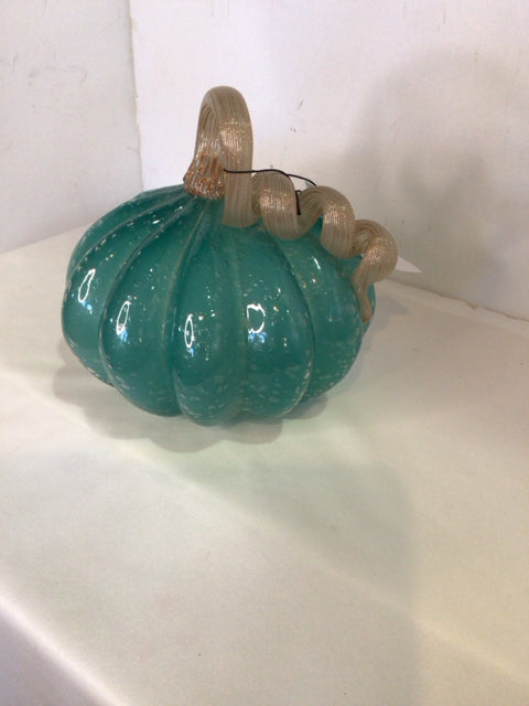 Fall Teal Glass Pumpkin Holiday Item